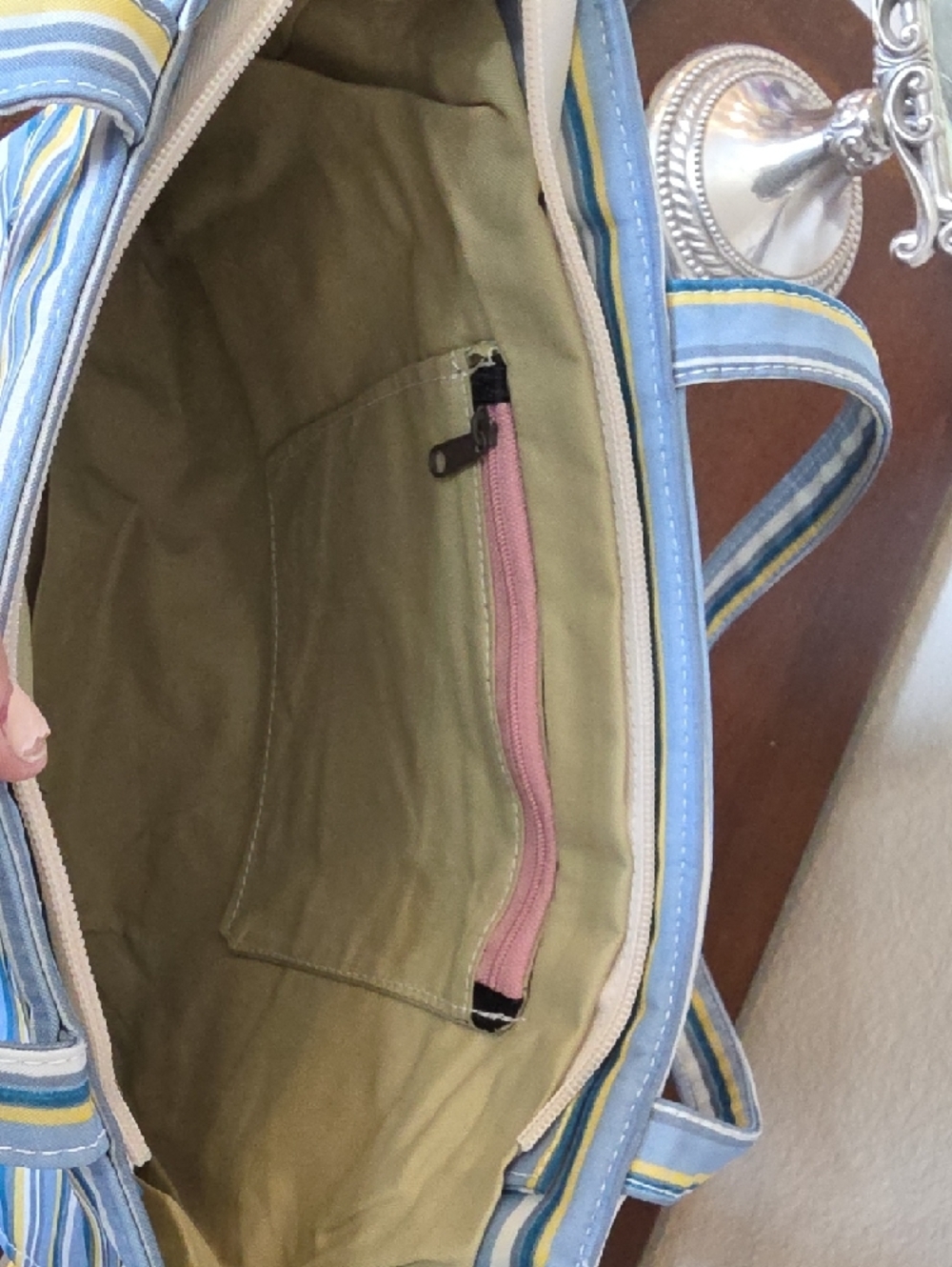 Kate Spade Striped Blue and Yellow Canvas Tote Small (P23) - Picture 4 of 9